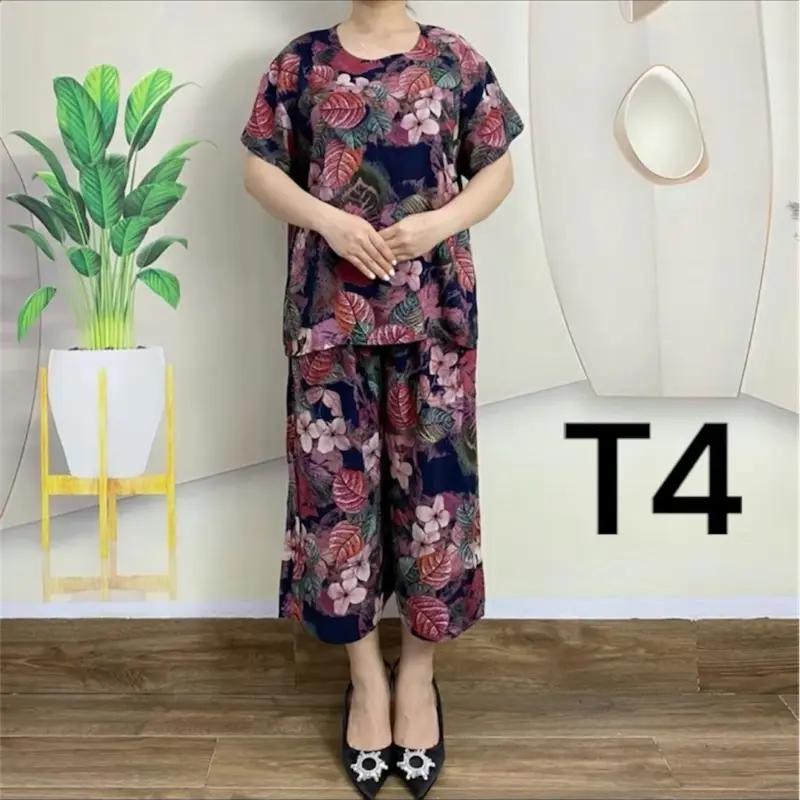 Bộ tôn lanh tặng mẹ mặc mùa hè,mát,mịn,có hoa,hoạ tiết,nữ Nhung Voi 3