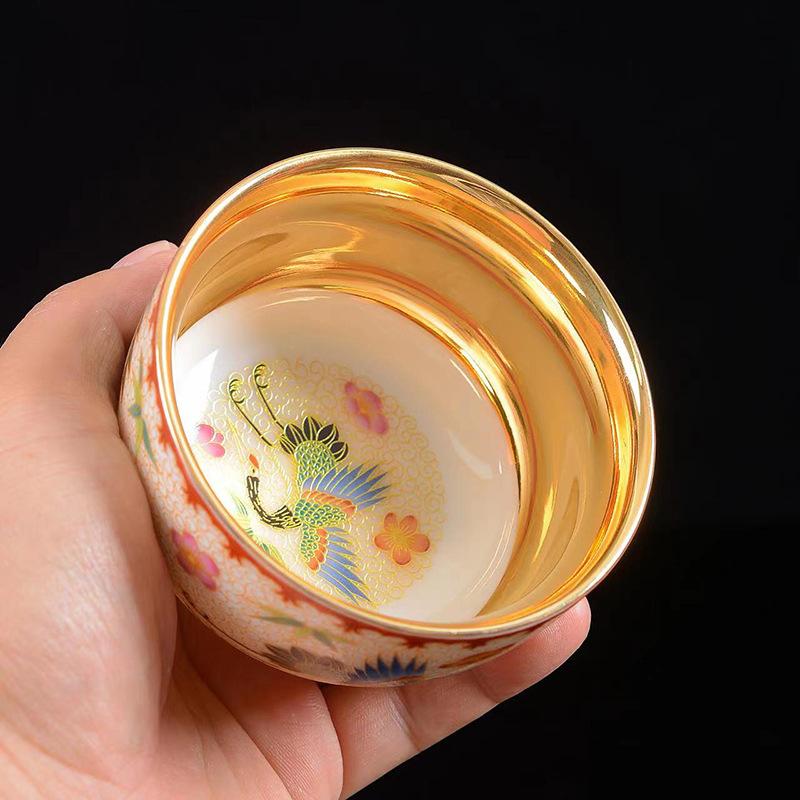 Product Introduction of 24K Gold Silk Dragon and Phoenix Jianzhan Master Cup Tea Cup White Jade Gilding Tea Cup Porcelain Kung Fu Tea Set Single Cup 15