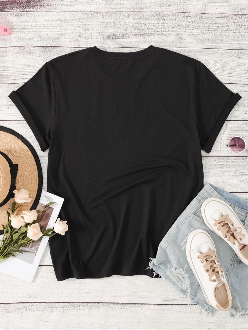 Product Introduction of Plus Size Rainbow Print Round Neck Tee, Casual Short Sleeve Crew Neck T-Shirt for Summer, Women's Plus Clothing for Daily Wear 6