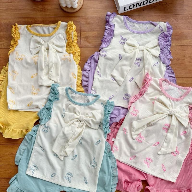 A93 Combo 4 bộ quần áo ba lỗ viền bèo cho bé gái từ 8-20kg chất liệu thun tăm lạnh SG 1