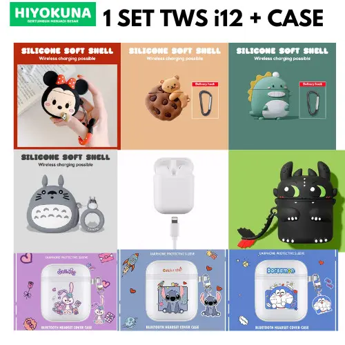 1 SET TWS i12 + CASE Headset Nirkabel Universal i12 TWS INPODS Bluetooth Earphone 3D Kartun Karakter Lucu HIFI Earbud Stereo Karakter lucu TWS Wireless 0