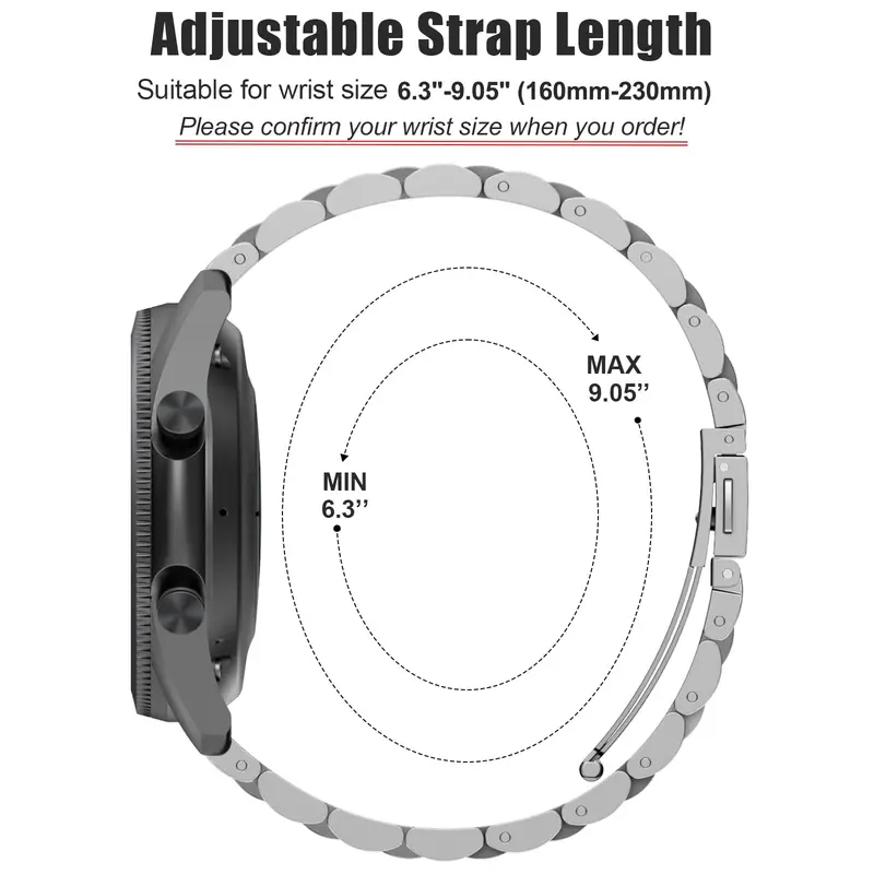 22mm Stainless Steel Watch Band, Quick Release Watch Band for Samsung Galaxy Watch 3, Smart Watch Accessories for Garmin Venu 3/2/Amazfit GTR4/3/2/Huawei Watch GT4 2