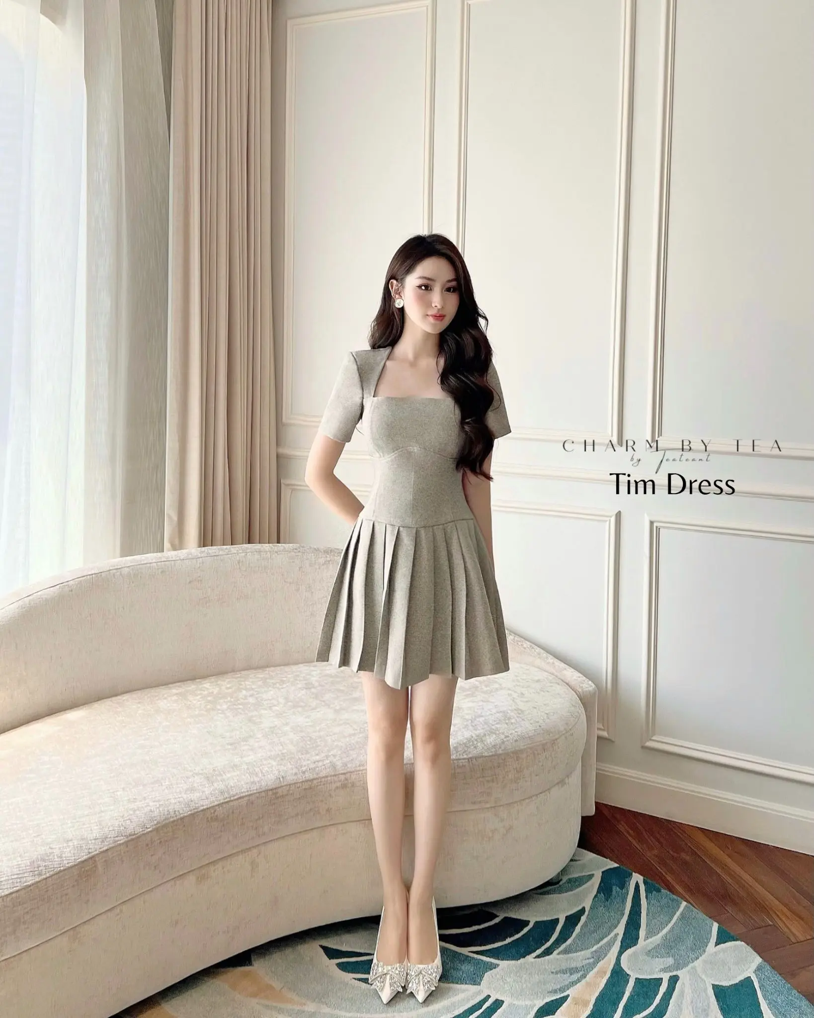 TIM BE NÂU  DRESS  : Váy thiết kế Charm By Tea Nữ Voi