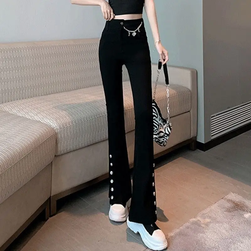 Quần Dài Ống Loe, Thiết Kế Dây Chuyền Xích, Lót Lông Cừu, Dày, Cạp Cao, Thích Hợp Cho Mùa Xuân Và Mùa Thu, Hàng Mới Về, Quần Legging Xẻ Tà Thường Ngày Cho Nữ, Quần Dài quét đất Nhà 5