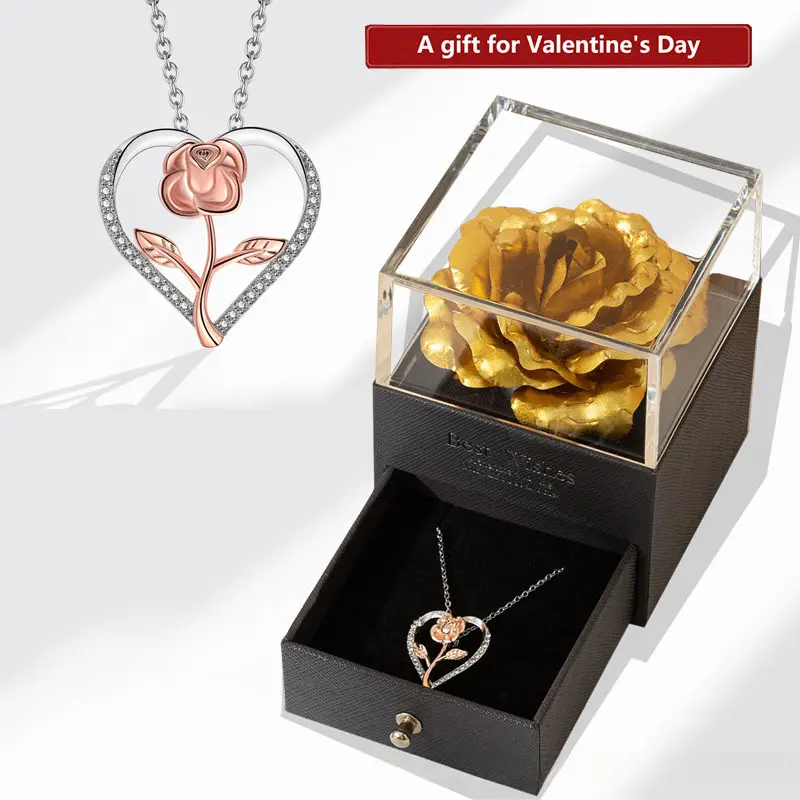 Gift for Girlfriend Graduation Gift for Teacher with Necklace Gift Box Gold Foil Flower Valentine's Day Gift New Year Greeting Gift Gift Gift