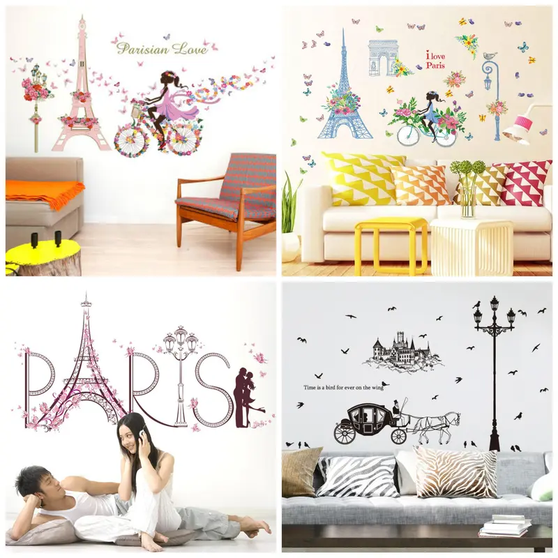 Juragan Stiker Dinding Kota Paris Sanghai Dubai Warna Hitam Bahan Vinyl PVC Pekerat Kuat dan Tahan Air untuk Kamar Tidur Ruang Tamu Aesthetic 2
