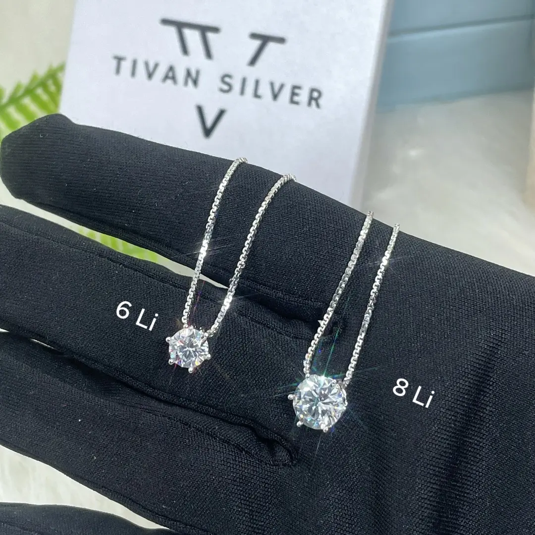 Mặt Lẻ (KHÔNG KÈM DÂY) Bạc Xi Kim Cao Cấp Kiểu Xỏ 1 Hột 6li-8li Đơn Giản Siêu Sáng TiVan Silver bạc  xi  kim  chính  hãng mặt  dây  chuyền  nữ  bạc