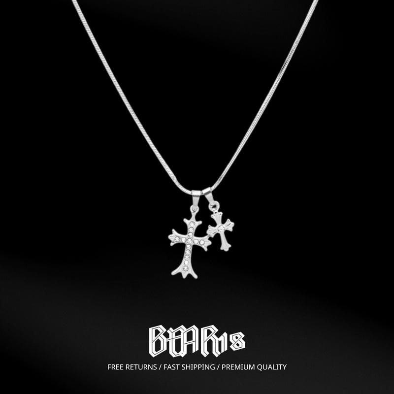 Dây chuyền mỏng trơn thép titan, dây chuyền có mặt thánh giá đính đá phong cách đơn giản phù hợp cho nam và nữ BEAR18 - D103