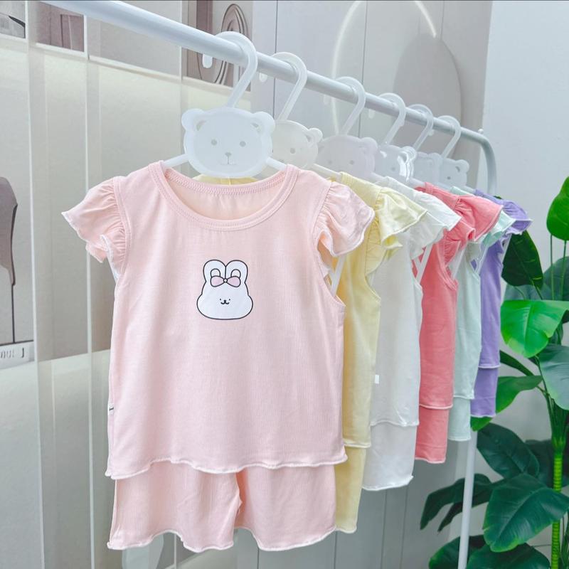 Bộ cộc thun lạnh tay bèo cánh tiên hình thỏ cho bé