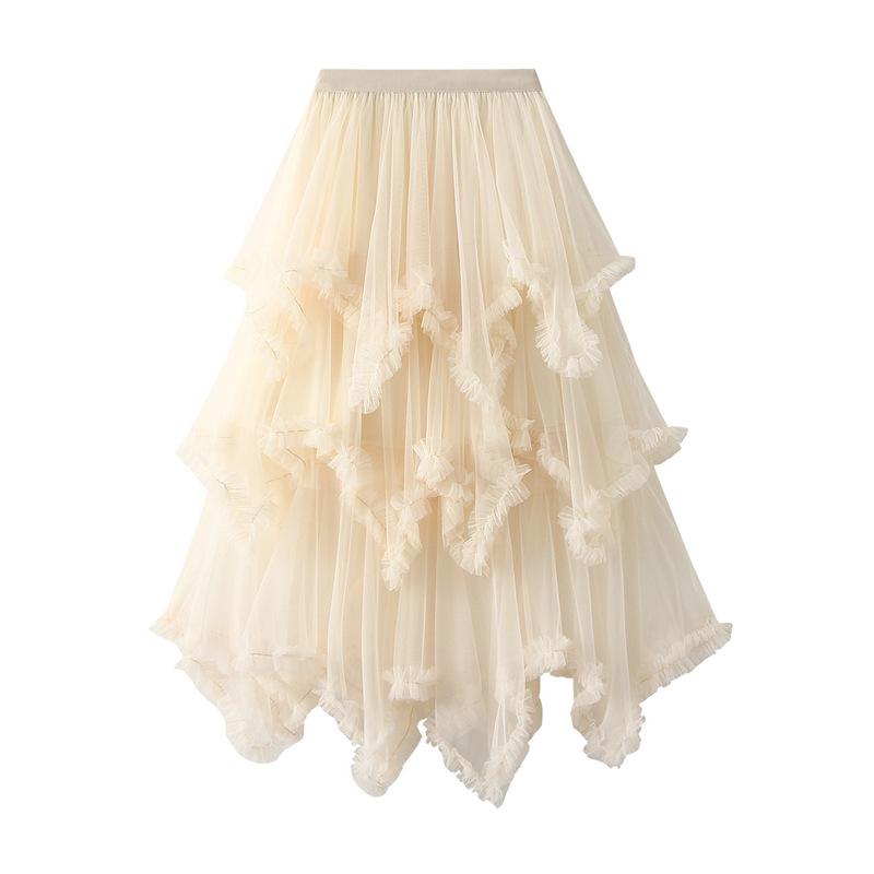 Product Introduction of Váy Bánh Lưới Bất Đối Xứng Dài Trung Bình Cạp Cao, Viền Lớn, Váy Gạc Cổ Tích Bồng Bềnh Váy Dài, 1279, Dành Cho Nữ, Gợi Cảm Và Hấp Dẫn, CH-TKSHOP Voan Women Voi Bo Chun 13