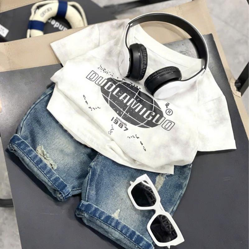 [Voikit] VB012 Set bộ cực chất cho bé trai áo cotton loang phối quần jean rách xước cho bé trai size từ 8-20kg 1