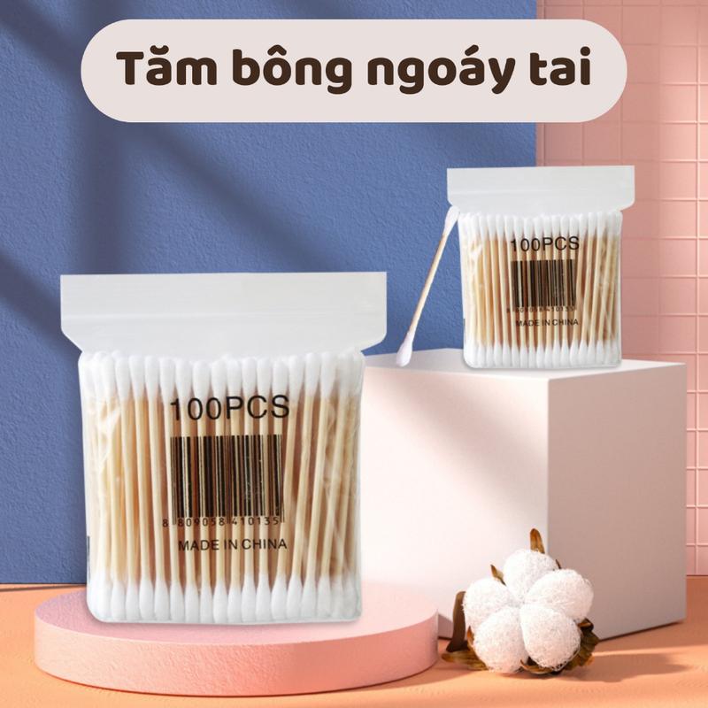 Tăm Bông Gói 100 PSC Bằng Gỗ Tre Chắc Chắn Tiện Lợi Bông Tăm Ngoáy Tai Tre Thân Thiên Môi Trường 3