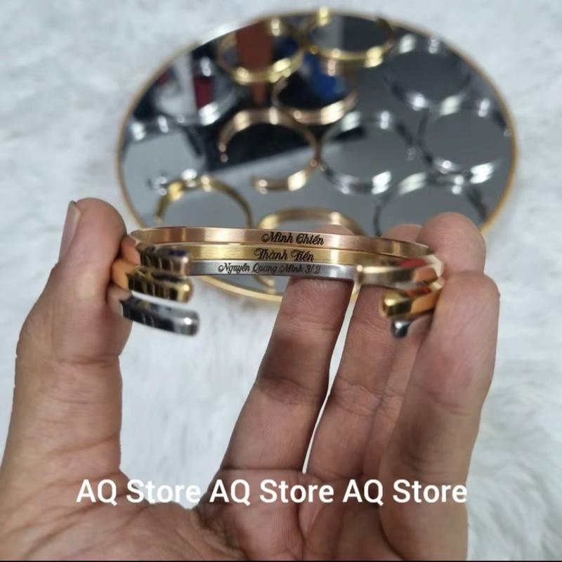 Khắc tên Vòng tay cuff cặp đôi nam nữ lắc tay bằng thép titan không gỉ thiết kế đơn giản thanh lịch