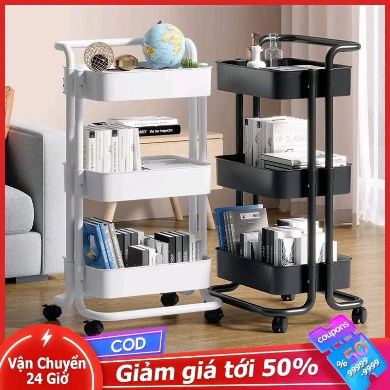 Kệ Đẩy 3 Tầng Đa Năng, Kệ đựng bỉm sữa, rau củ, gia vị, spa có bánh xe nhập khẩu Kitchen