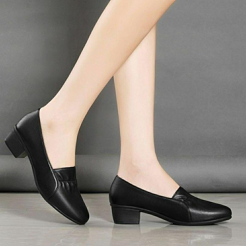 Giày Cho Mẹ Nữ, Da Thật Mềm, Đế Mềm, Phong Cách, Giày Cao Gót Chunky, Thích Hợp Cho Mùa Lò Xo Và Mùa Hè, Giày Đi Làm, Thoải Mái, Dễ Phối Đồ, Đế Mềm, Năm 2024 3