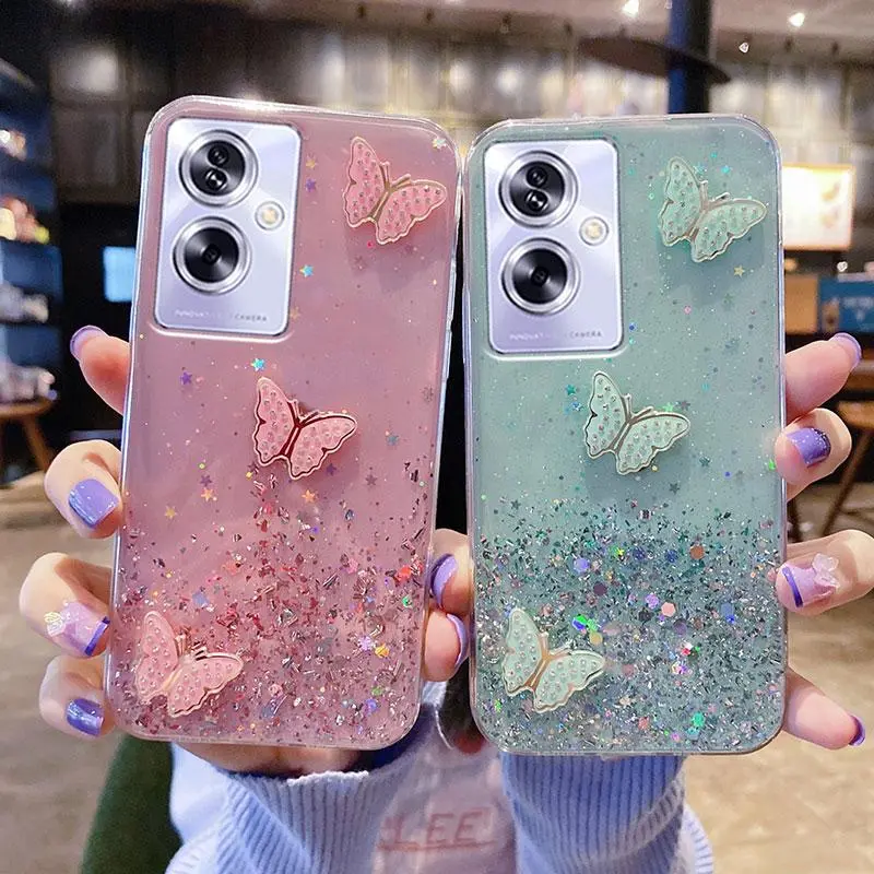 Ốp Điện Thoại, Cho OPPO A79 5G, Reno 11, Reno11 F, Reno 11 Pro, Reno 12, 12Pro, Thiết Kế Bướm Kim Sa Sáng Bóng, Bầu Trời Đầy Sao Ốp Silicon Mềm Trong Suốt