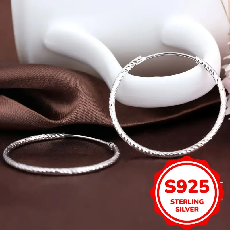 Sterling Silver Hoop Earrings - Elegant, Chic S925 Diamond Cut Jewelry for Women - Hypoallergenic, 3g, Perfect for Casual Attire & Gifting 0