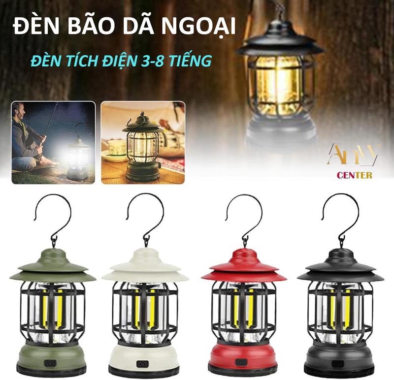 Đèn bão dã ngoại pin trâu dùng tối đa 8 tiếng, Đèn Camping chống thấm nước IPX4, Đèn cắm trại thiết kế móc treo tiện lợi, Đèn bão măng xông, Đèn led đội đầu siêu sáng Camping Cắm Trại