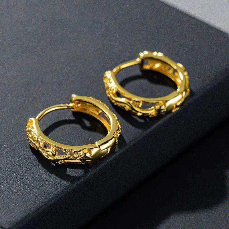 Product Introduction of Chinese Dragon Earrings Vietnam Placer Gold National Fashion Year of the Dragon Earrings Men's and Women's Personalized High-Grade Light Luxury Earrings 4