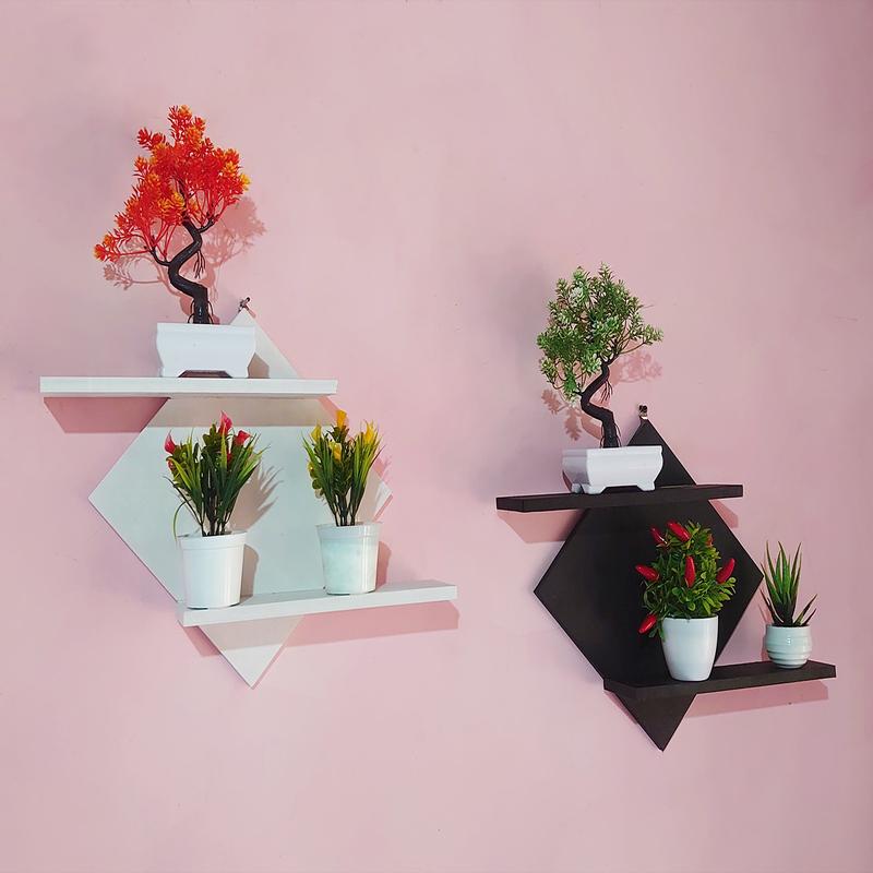 Hiasan Dinding, Rak Dinding Bunga Minimalis Model Diagonal 1