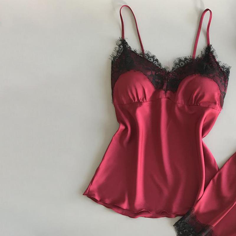Product Introduction of 1 Set S/M/L/XL/2XL Lace Pajamas Suit Women V-Neck Sleepwear Lingerie Casual Nightwear 16