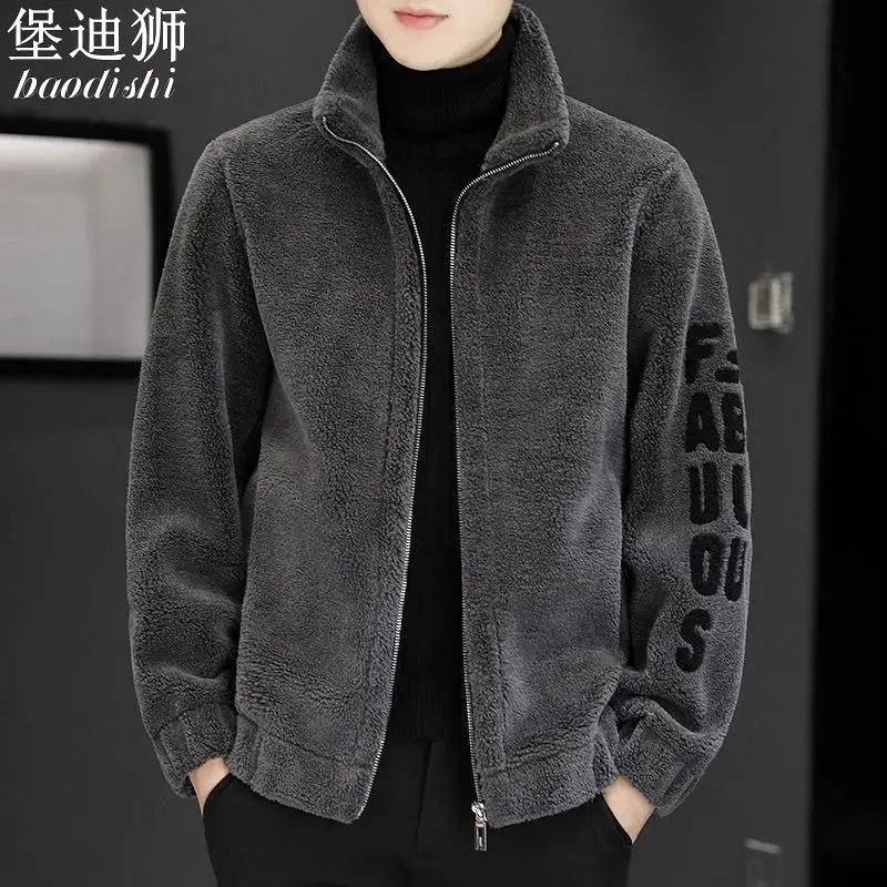 Áo Khoác Len Cừu, Dành Cho Nam Giới, Mùa Thu Và Mùa Đông, Lót Lông Cừu, Dày Và Rộng, Phong Cách Thường Ngày Cổ Chân Đế Hợp Xu hướng Quần Áo Nam, Thời Trang, Hàng Mới Về Menswear Jacket 0