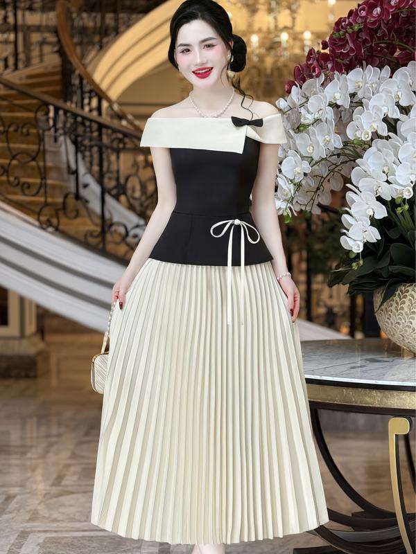 MIỄN SHIP MDU4686 Váy Mango Ý Cao Cấp - Gam Màu Đen Phối Be Thanh Lịch Và Quyến Rũ Dành Cho Nữ