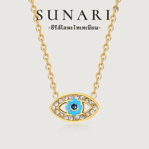 SUNARI สร้อยคอไทเทเนียม Evil Eye ตาปีศาจ ชุบทอง โซ่กระดูกไหปลาร้า ดีไซน์ประณีต ไม่ซ้ำใคร ราคาดี ส่งด่วนไทย 24ชม