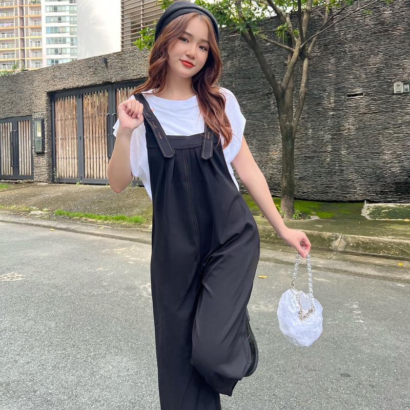 Yếm quần đen form rộng chỉ nổi (có bigsize)