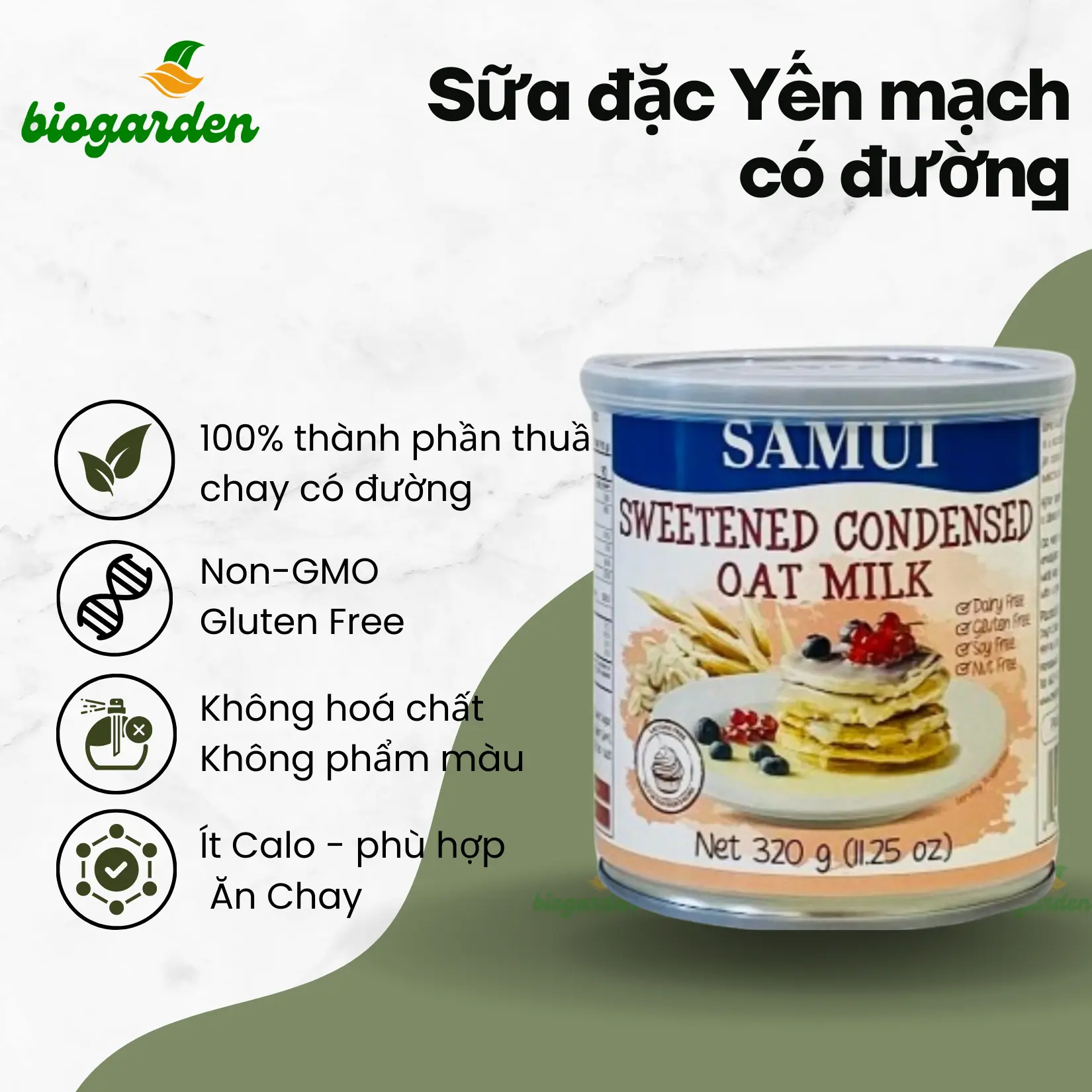 Sữa Đặc Thuần Chay Có Đường Từ Yến Mạch SAMUI 320gr Coconut Milk Sugar free - Ăn kiêng - Ăn Thực Dưỡng - BioGarden