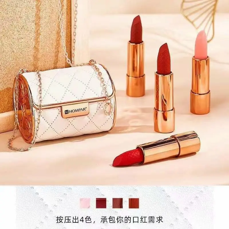 Son túi xách HOMPAR Gồm 3 màu son và 1 son dưỡng kèm hộp làm,làm quà tặng bạn gái sinh nhật valentine , giáng sinh