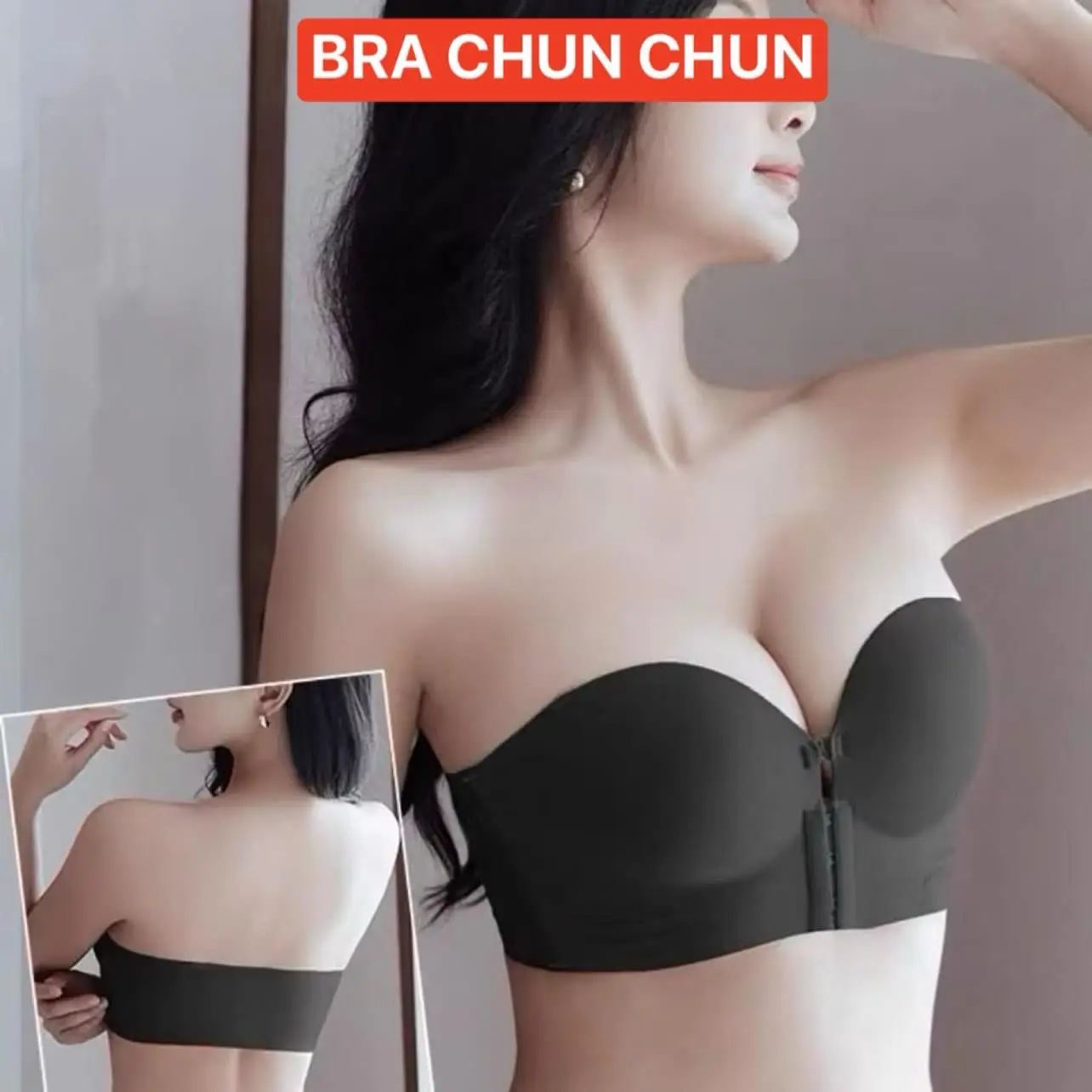 Áo Lót Nữ Bra 4Cm Chống Tụt Cúp Ngang Nâng Đẩy Cài Trước Không Dây Women M946. Voi Nhung
