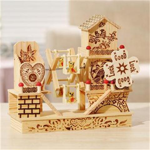 Three-Story Cottage Windmill Music Box Ornament Creative Desktop Decoration Wooden Eight Tones Student Couple Gift 6