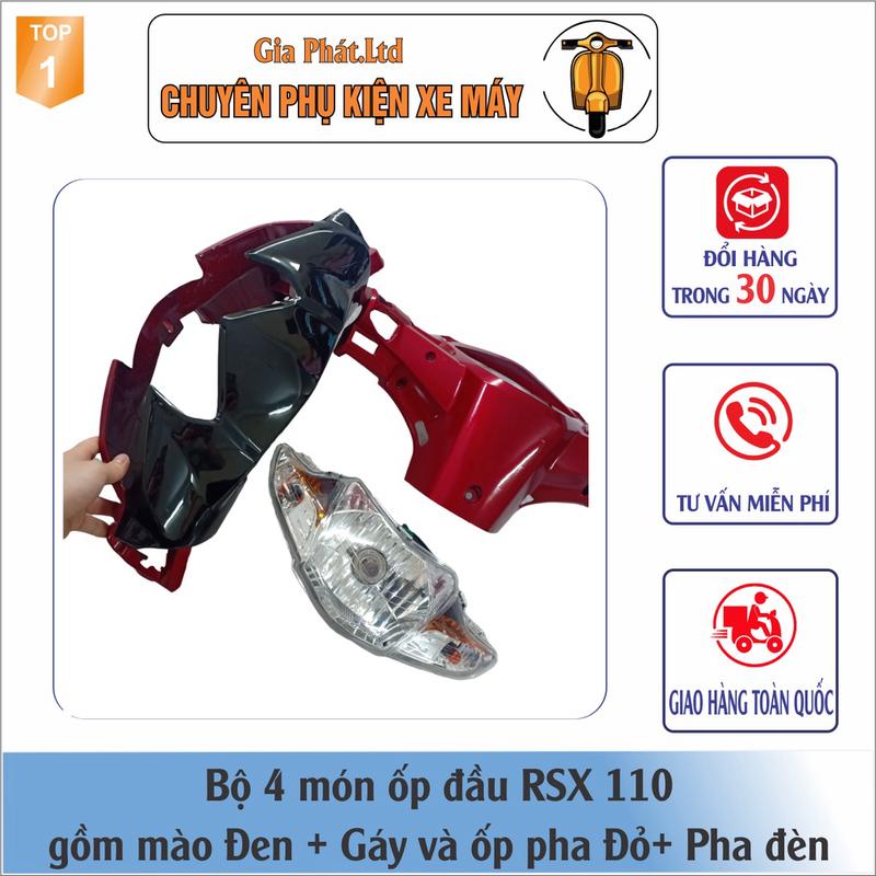 Combo ốp đầu Wave RSX 110  đời 2010-2012   gồm Mào Đen -Gáy Đỏ - và Pha đèn kèm bóng 
