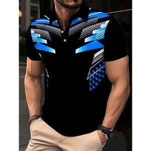 ชุดเสื้อเชิ้ตพิมพ์ลายเรขาคณิตสำหรับผู้ชาย น้ำหนักเบา ระบายอากาศได้ดี สไตล์กีฬา ขี่มอเตอร์ไซค์ - 100% โพลีเอสเตอร์ ขนาดปกติ แขนสั้น สีดำพร้อมสีน้ำเงิน เหมาะสำหรับกอล์ฟ เทนนิส การออกนอกบ้านแบบสบายๆ และการสวมใส่ประจำวัน อุปกรณ์กีฬาฤดูร้อน ชุดกีฬาที่ทนทาน