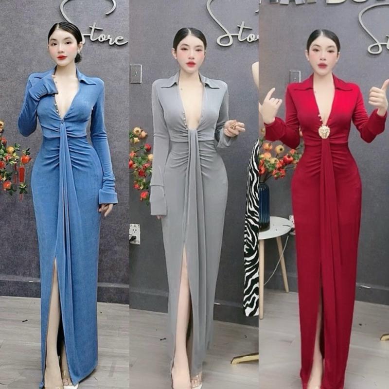  D244 Đầm Body Thiết Kế Hà Hồ Phiên Bản Nút Cổ Sơ Mi Mai Bùi Store Nữ 