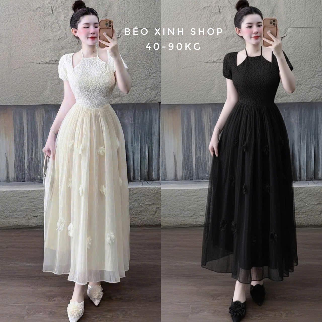 Đầm Dự Tiệc Thiết Kế 2 Lớp Ren Hoa Phối Hoa (Vải Ren Hoa) Cao Cấp Thanh Lịch Sang Trọng Cho Các Nàng Bigsize 40–90kg Thời Trang Nữ Béo Xinh Shop - A.1613