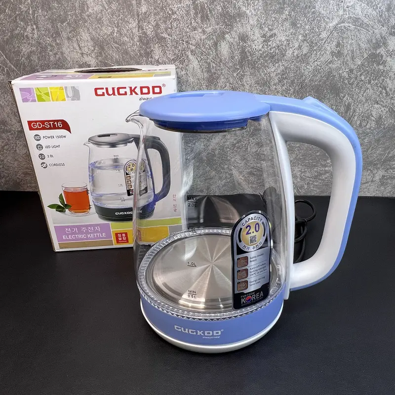 Ấm Siêu  Thuỷ Tinh 2.0 L,Cao Cấp Công Xuất 1500W Bình Siêu  Trong Suốt Cường Lực Đèn LED Tự Ngắt Khi Sôi Đun Nước Bình Đun Nước Đun Siêu  ấm  siêu  tốc ấm  siêu lít 1
