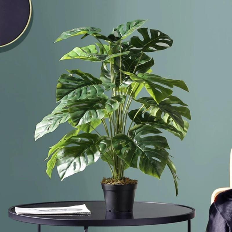 Indoor Artificial Green Lifelike Turtle Leaf Bouquet / Simulation Tropical Fake Monstera Fabric Leaves / Tabletop Foliage Balcony Potted Plants Decoration 0