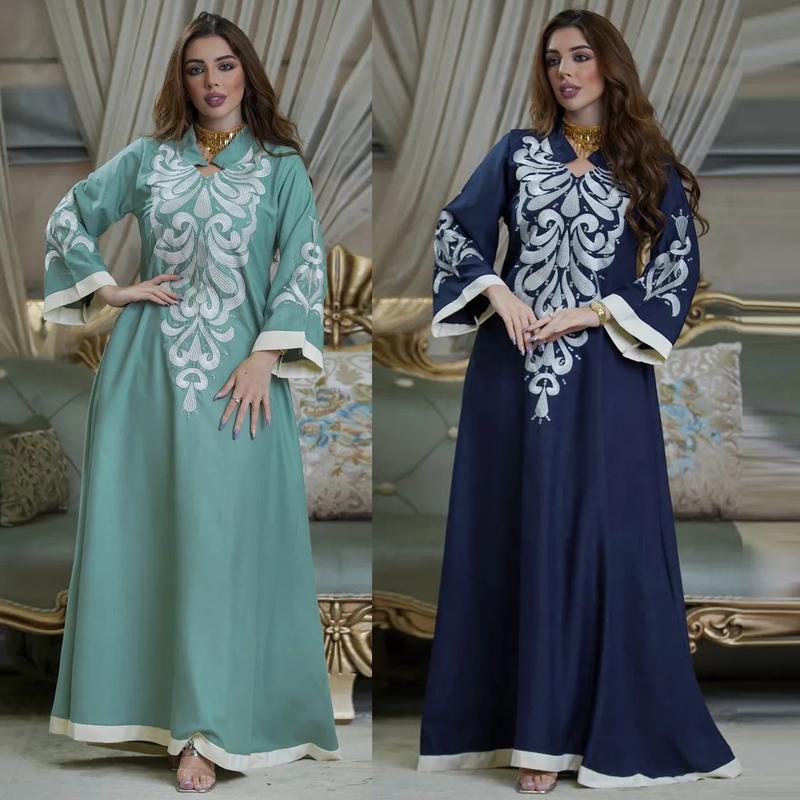 Product Introduction of Robe Muslim Abaya Dubai Embroidered Kebaya Dress Long Sleeve Gowns Moroccan Kaftan Islam Oman Qatar Ladies Dresses 16