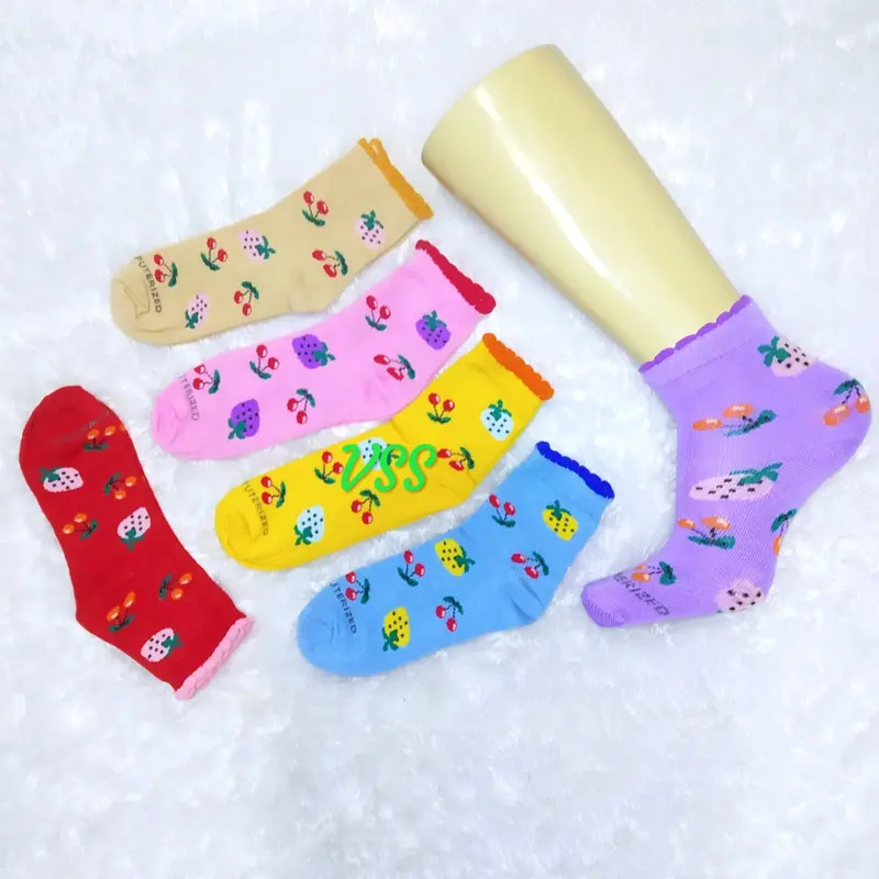 Kaos kaki anak perempuan tk dan paud  pendek umur 5 6 tahun motif stroberi dan ceri  bahan katun fashion Bunga Sd Cantik 7