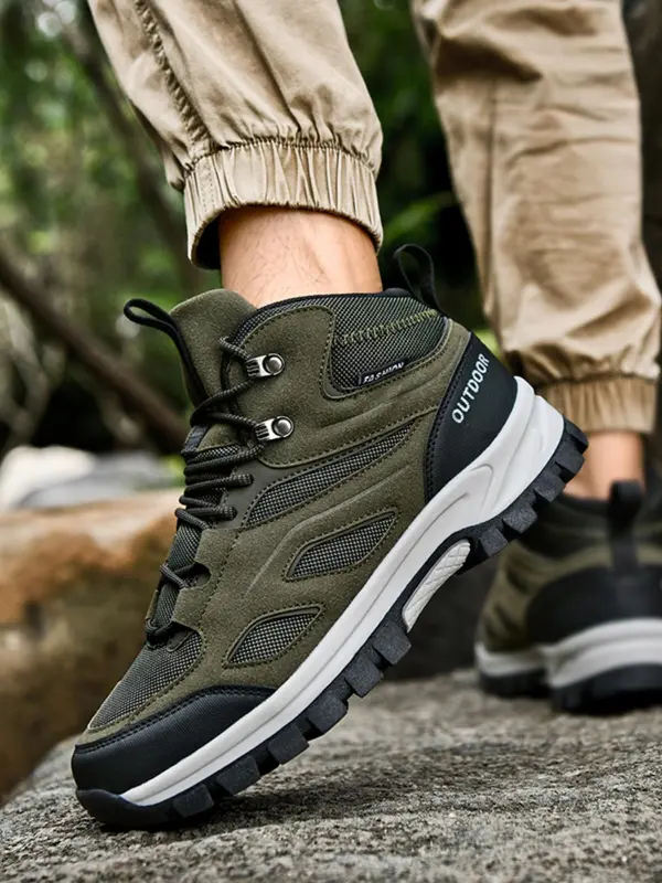 Men's Colorblock Lace Up Hiking Shoes, Casual Comfortable Outdoor Sports Shoes, Durable Shoes for Hiking 0