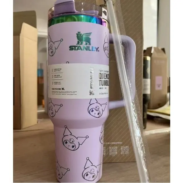 Stanley Sanrio Kuromi My Melody 40oz/1.1L Quengher H2.0 Tumbler With Handle With Straw Lids Stainless Steel Coffee Termos Cup Car Mug Cover Insulation Reusable Portable Bottles Bottled Water Bottles