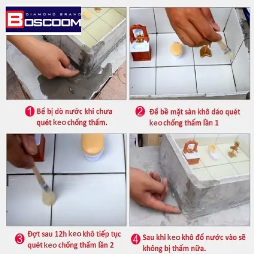 ( 600 gam) Keo Trong Suốt Chuyên Dụng Chống Thấm Nhà Tắm, Nhà Vệ Sinh đã lát gạch Boscoom - Chống thấm máng xối, lô gia, trần nhà mái hiên...( tặng chổi sơn) 5