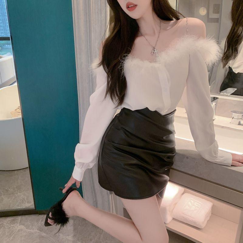 Product Introduction of #SS24 Áo Sơ Mi Dài Tay Lông Thú Trễ Vai, Phong Cách Ngọt Ngào , Dành Cho Phụ Nữ, Mùa Xuân, Mỏng, Thiết Kế Đẹp, Áo Sơ Mi Dáng Rộng Độc Đáo Áo Ngắn áo tứ thân hoàng lan anh váy lộn mèo áo corset bộ đồ thế giới ngầm áo olivia infinite hoodie girl hd 6