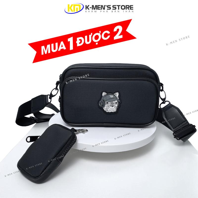 Túi Đeo Chéo Nam Nữ LW Phone Bag Mini Đeo Vai Da Si Màu Đen Có Chống Thấm Nước 2 Ngăn Size 20