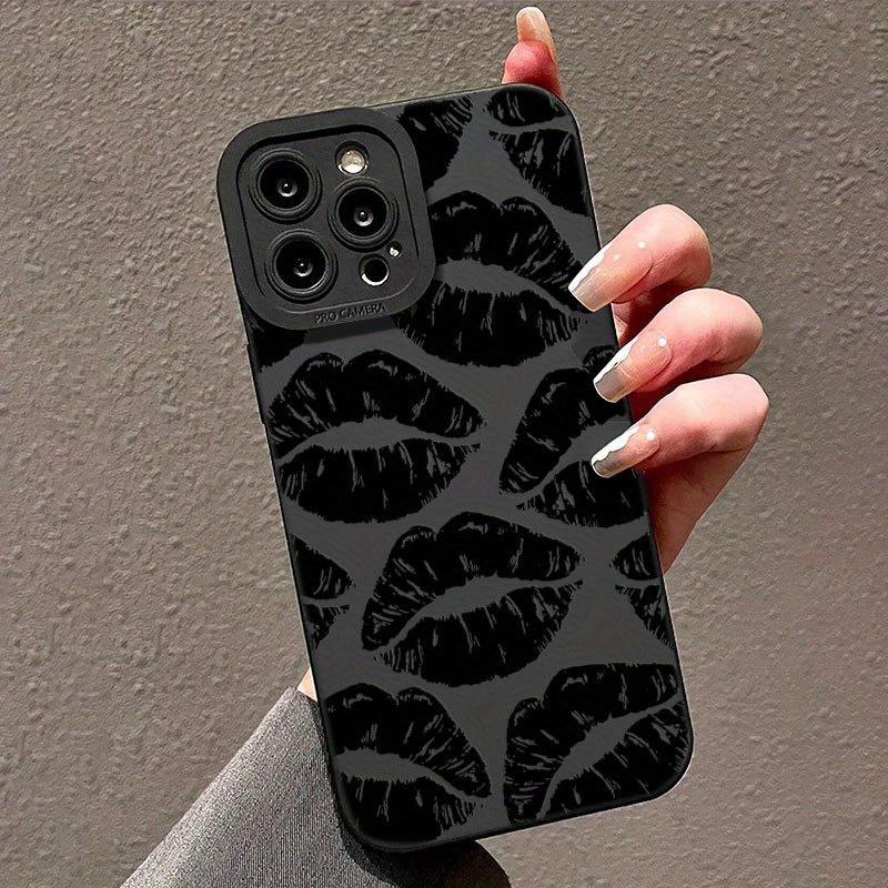 Product Introduction of Phone Case (1 Count), Lip Print Pattern Shockproof Mobile Phone Protective Cases, Cellphone Cover for iPhone 3