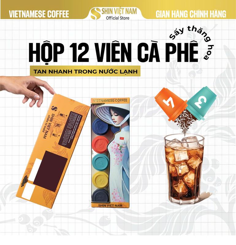 Hộp 12 Viên Mix Cà phê Nguyên Chất Shin - Từ 2 Hạt Cà Phê Arabica và Robusta Tan Trong Nước Lạnh