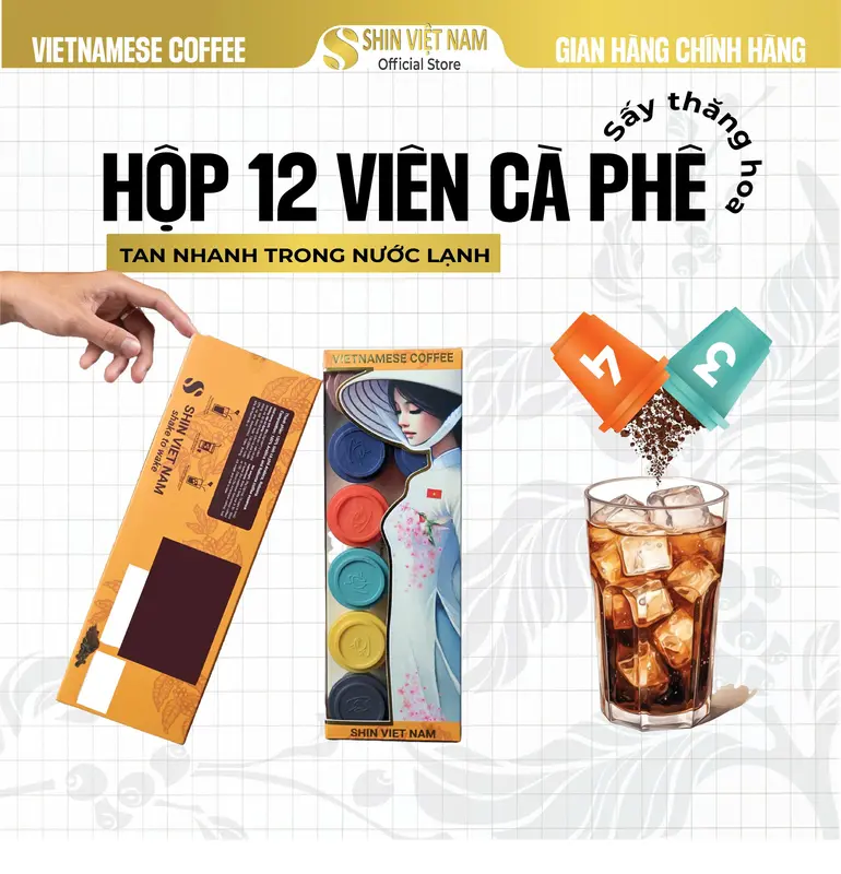 Hộp 12 Viên Mix Cà phê Nguyên Chất Shin - Từ 2 Hạt Cà Phê Arabica và Robusta Tan Trong Nước Lạnh 0