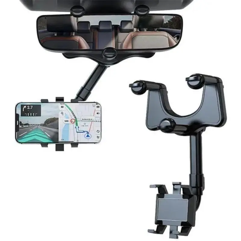 360 Degree Rotatable Car Rearview Mirror Phone Holder, Retractable Car Phone Stand, Universal Car Interior Accessories for Most Smartphones